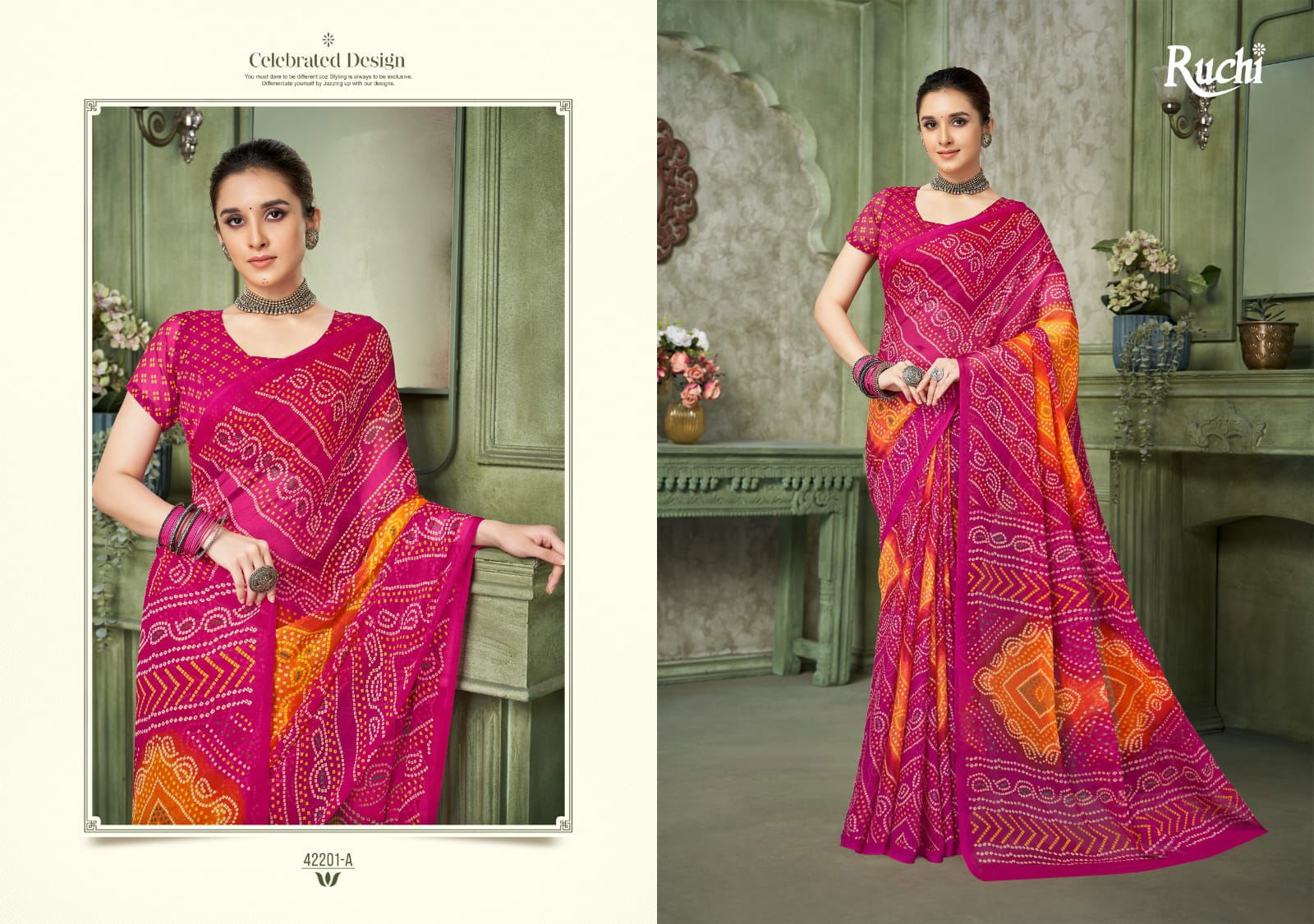 Star Chiffon Vol 193 By Ruchi Chiffon Bandhani Daily Wear Saree Suppliers In India